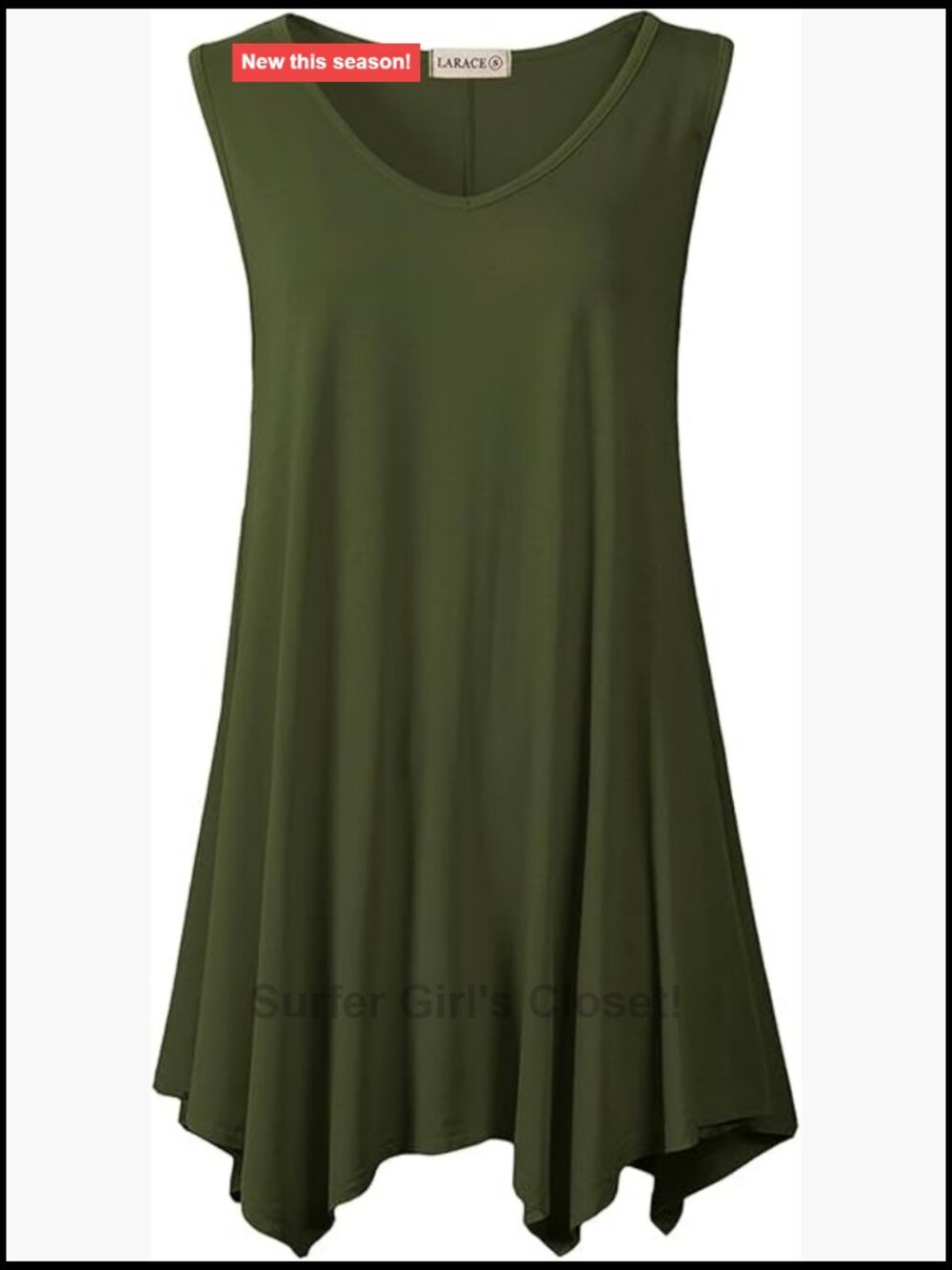 Plus Size Flowy Sleeveless V-Neck Tunic Tank Top, Asymmetric Hem, 95% Rayon 5%